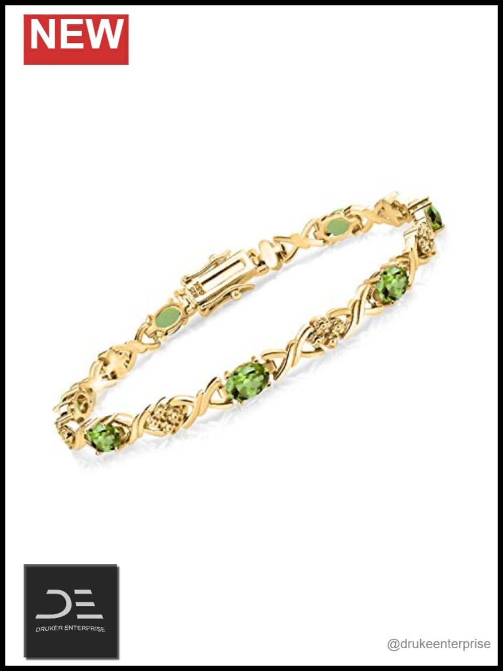 18K Yellow Gold Plated Silver Infinity Link Gemstone Tennis Bracelet 7" Secure